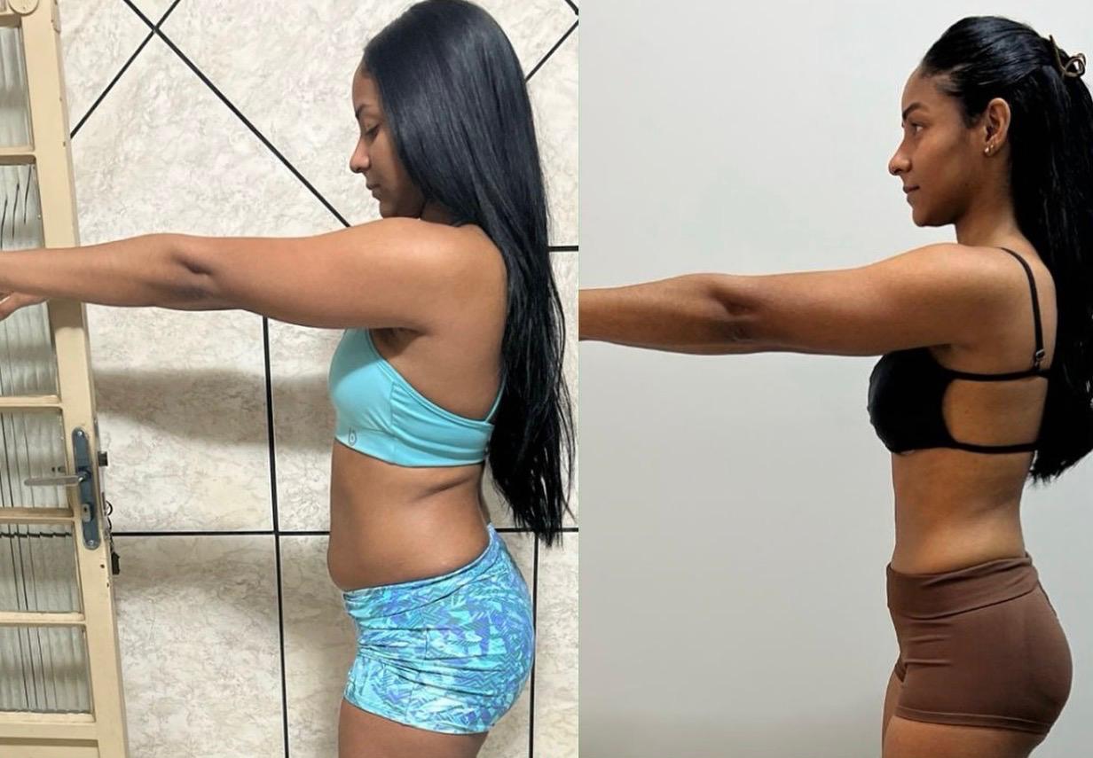 Comparação de evolução corporal lateral de uma aluna