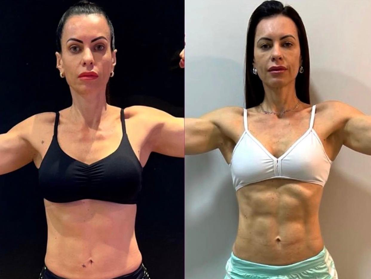 Comparação de evolução corporal frontal de uma aluna