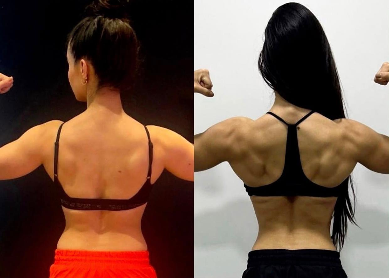 Comparação de evolução muscular das costas de uma aluna